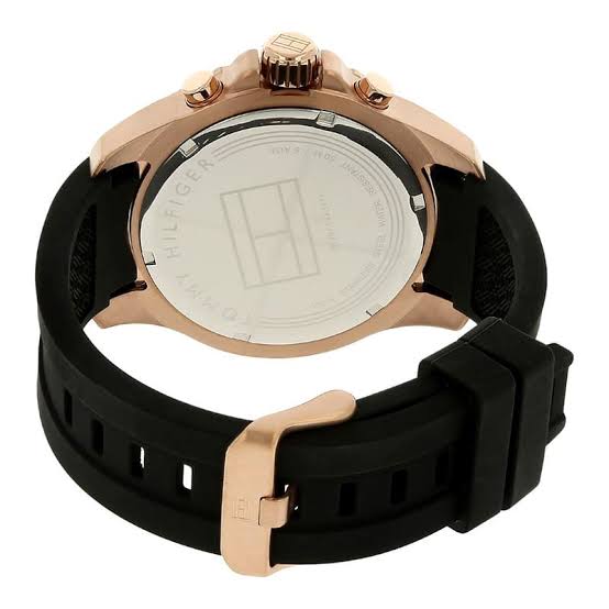 Tommy Hilfiger Nolan caseback showing transparent display with Tommy Hilfiger logo engraving