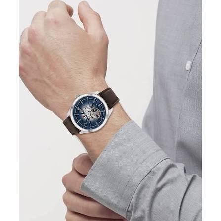TOMMY HILFIGER OLIVER BLUE DIAL BROWN LEATHER AUTOMATIC MENS WATCH - 1791888