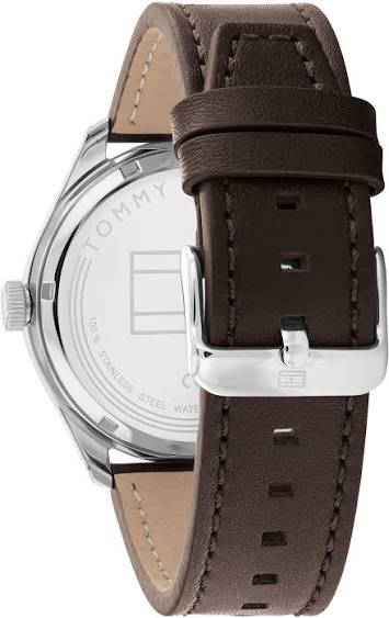 TOMMY HILFIGER OLIVER BLUE DIAL BROWN LEATHER AUTOMATIC MENS WATCH - 1791888