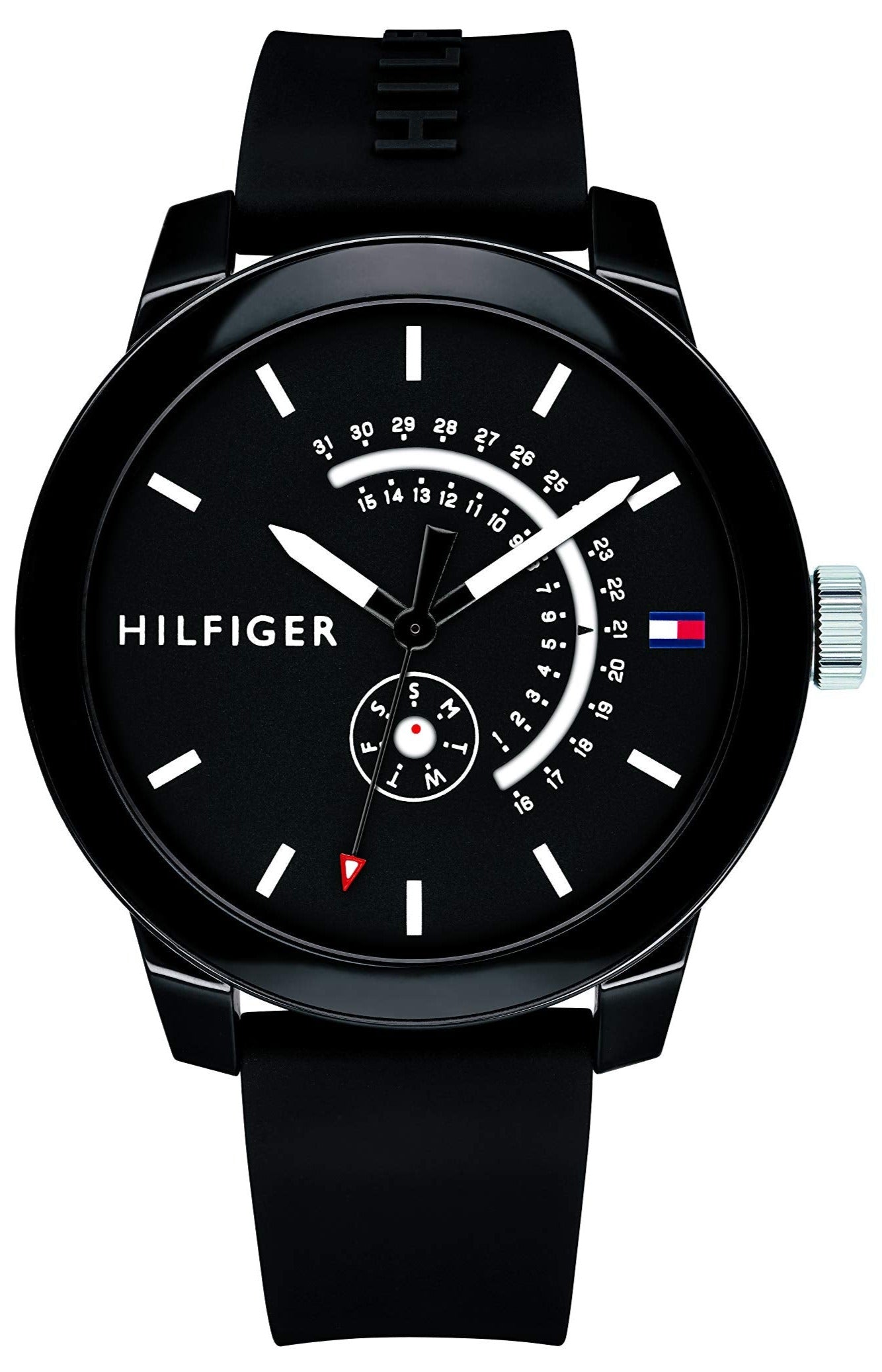 Tommy Hilfiger Sport men's watch with black dial and black silicone strap