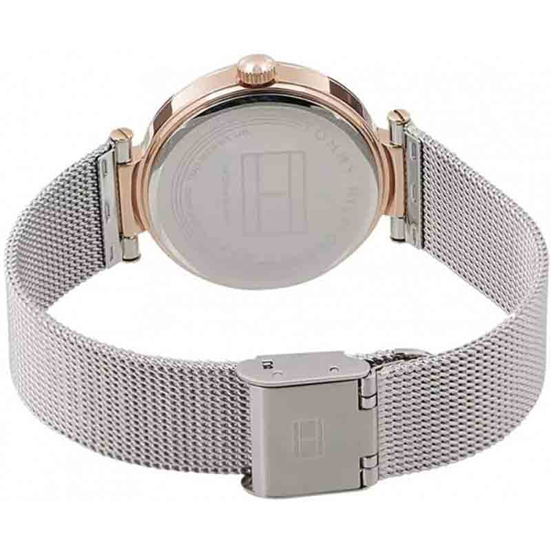 Back view of Tommy Hilfiger Sport Lux watch showing caseback and mesh bracelet with magnetic clasp