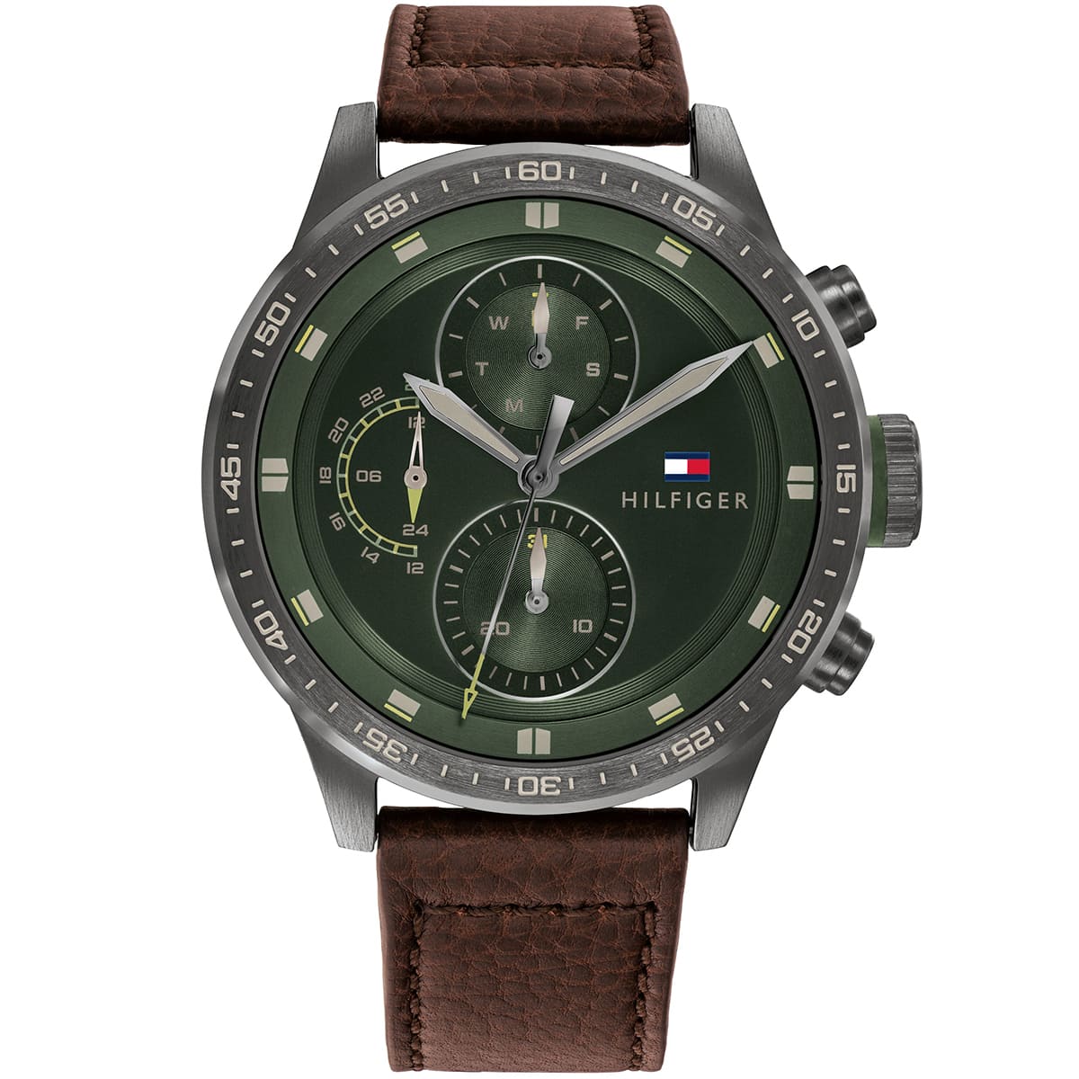 Tommy Hilfiger Quartz Leather Strap Green Dial 46mm Men's Watch 1791809