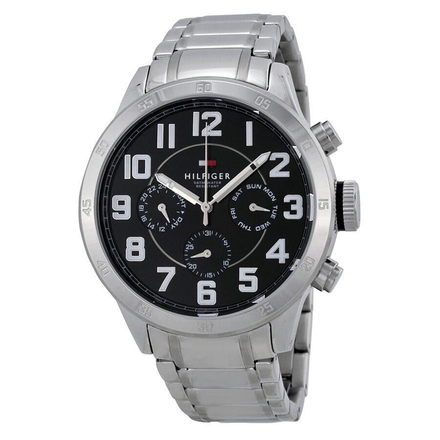 Tommy Hilfiger multi-function black dial stainless steel chronograph watch with Arabic numerals