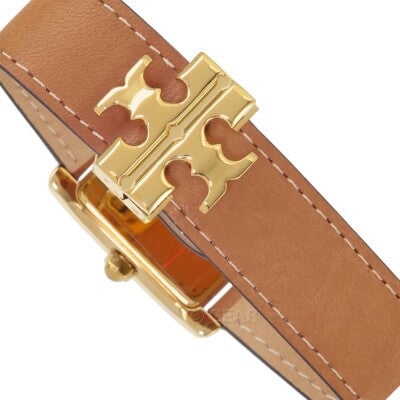 Tory Burch Eleanor TBW1068 brown leather strap with gold-tone T logo buckle detail