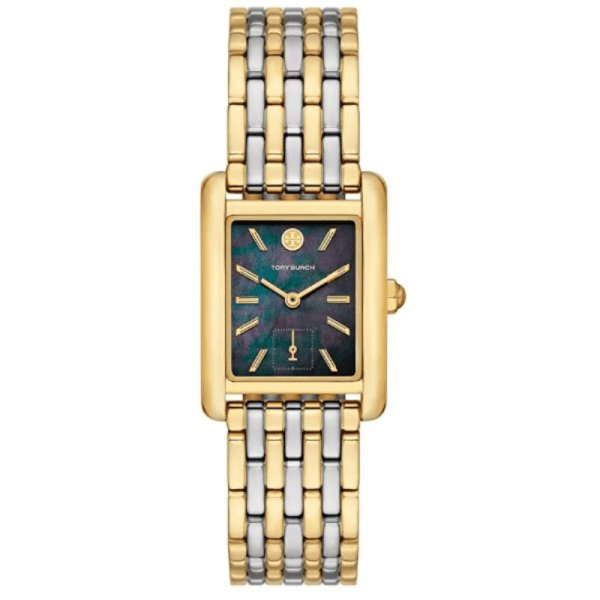 Tory Burch Eleanor Mother of Pearl Black Dial Two Tone Steel Strap Watch for Women - TBW1084