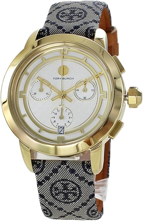 Tory Burch Chronograph Blue Fabric & Luggage Leather Strap 37mm Watch TBW1035