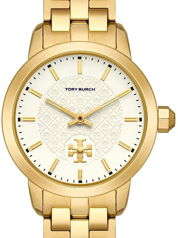Tory Burch Beige Pattern Dial Gold Stainless Steel Strap TBW1053