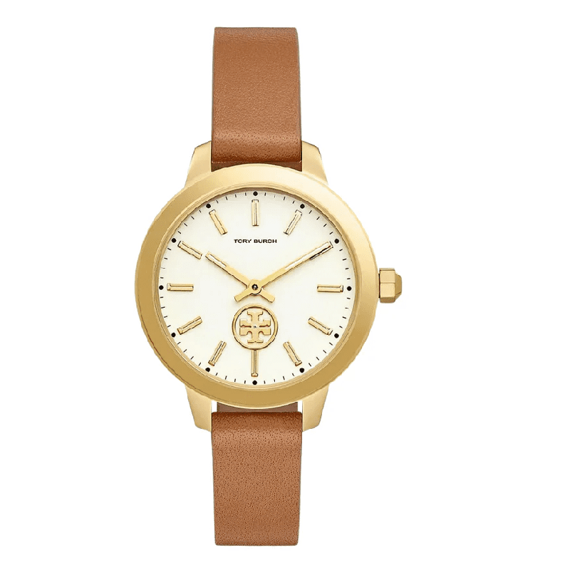 Tory Burch Collins Quartz Ivory Dial Brown Leather Ladies Watch TBW1202