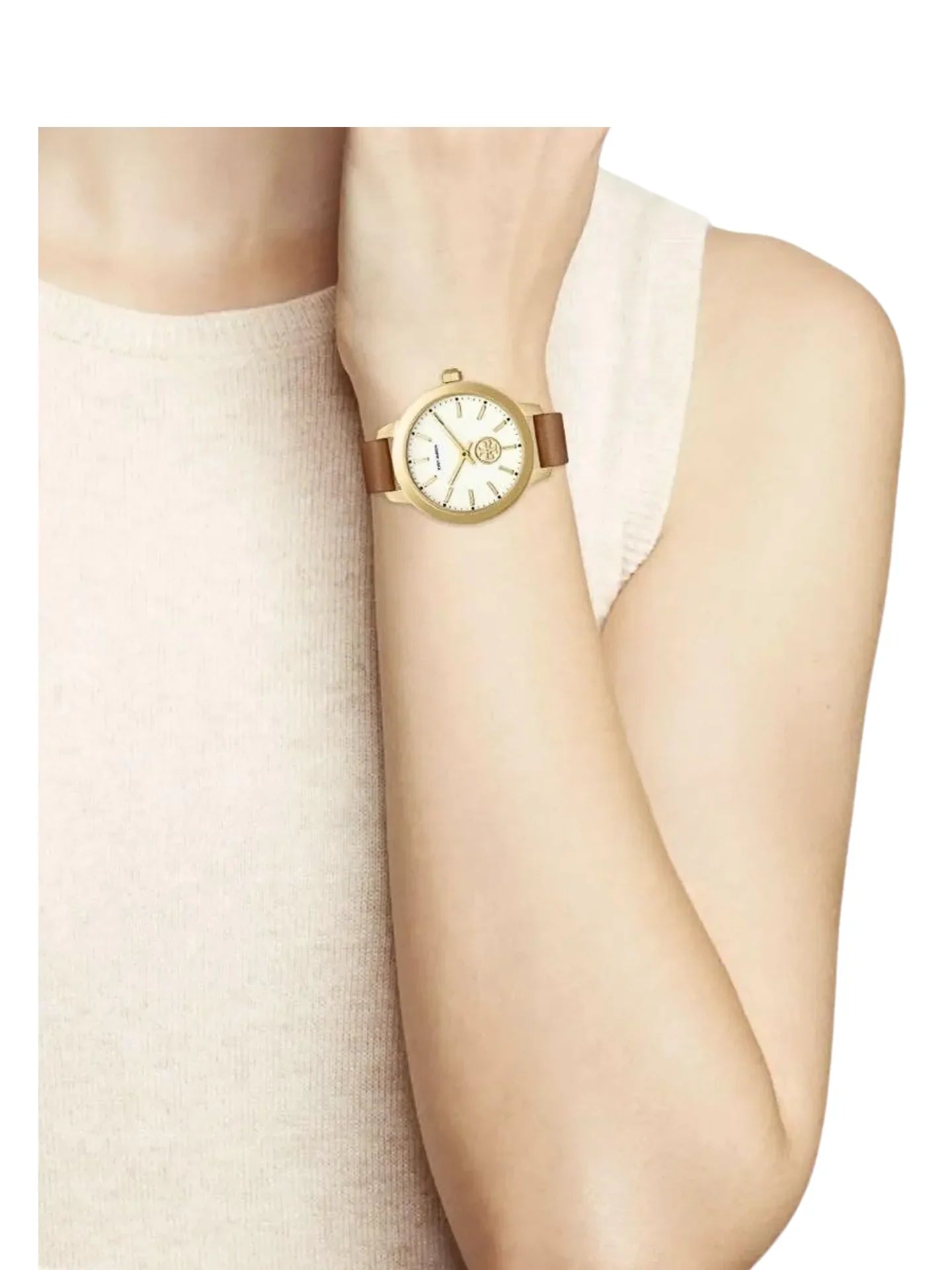 Tory Burch Collins Quartz Ivory Dial Brown Leather Ladies Watch TBW1202