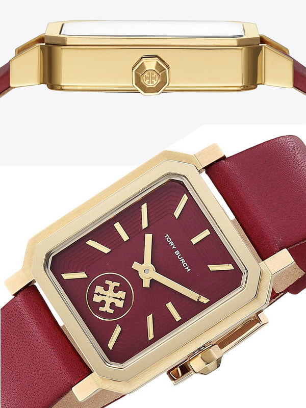 Side and angled views of TBW1505 showing gold case back detail and rectangular dial profile