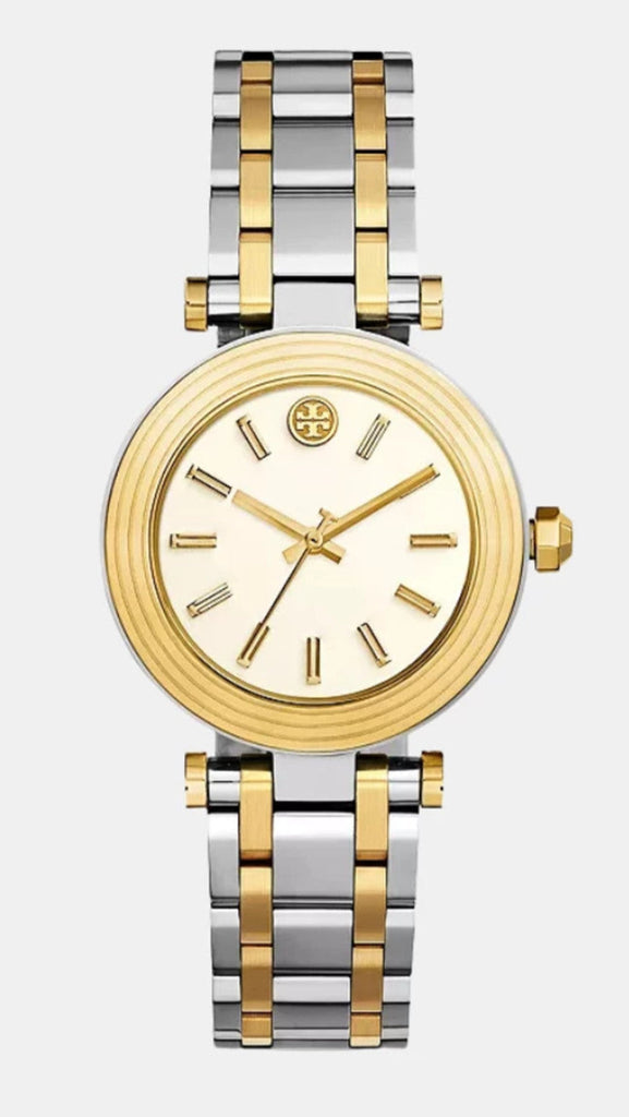 Tory Burch Classic T two-tone yellow gold and silver watch with Roman numeral dial