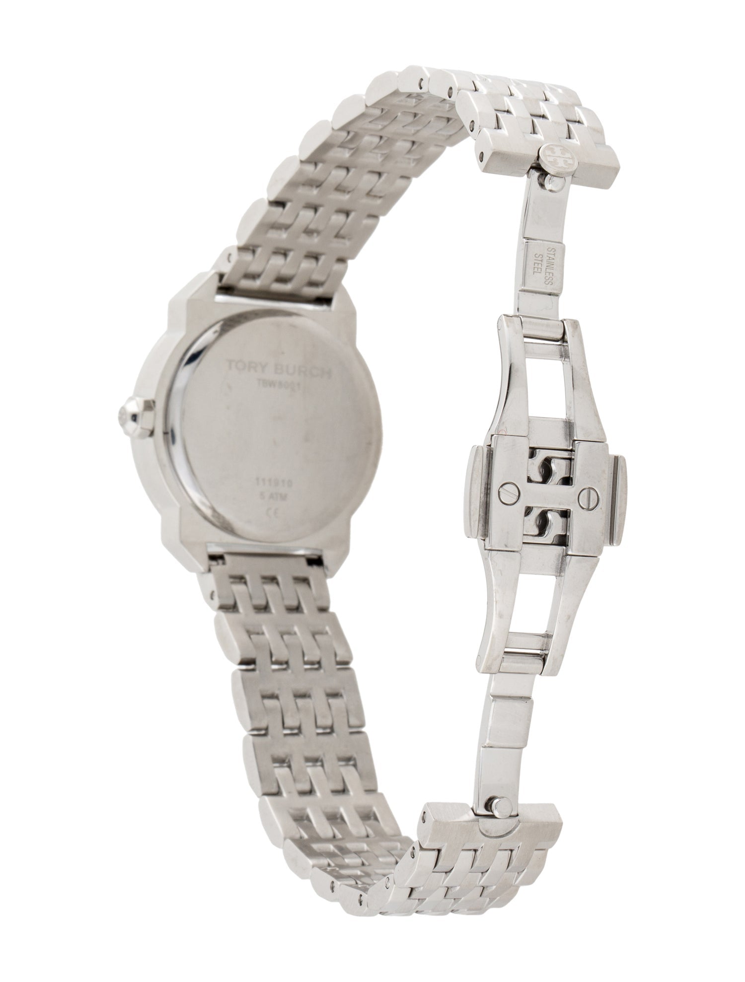 Tory Burch Whitney stainless steel bracelet with deployant clasp and case back