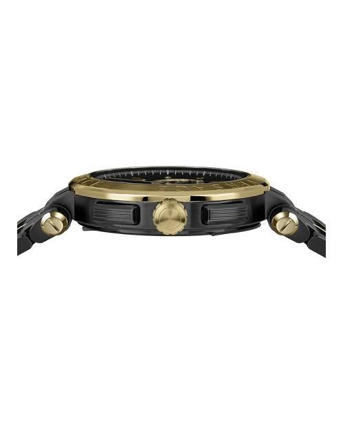 Side view of Versace Aion watch showing case profile and gold-tone pushers