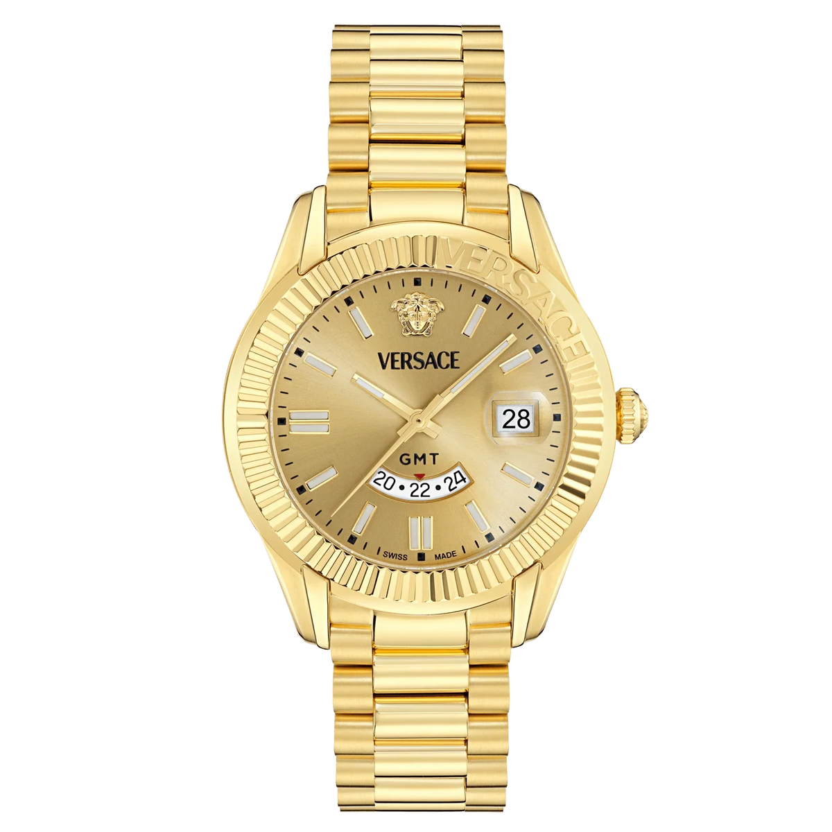 Versace Apodis GMT 41mm all-gold men's watch with gold dial and date window