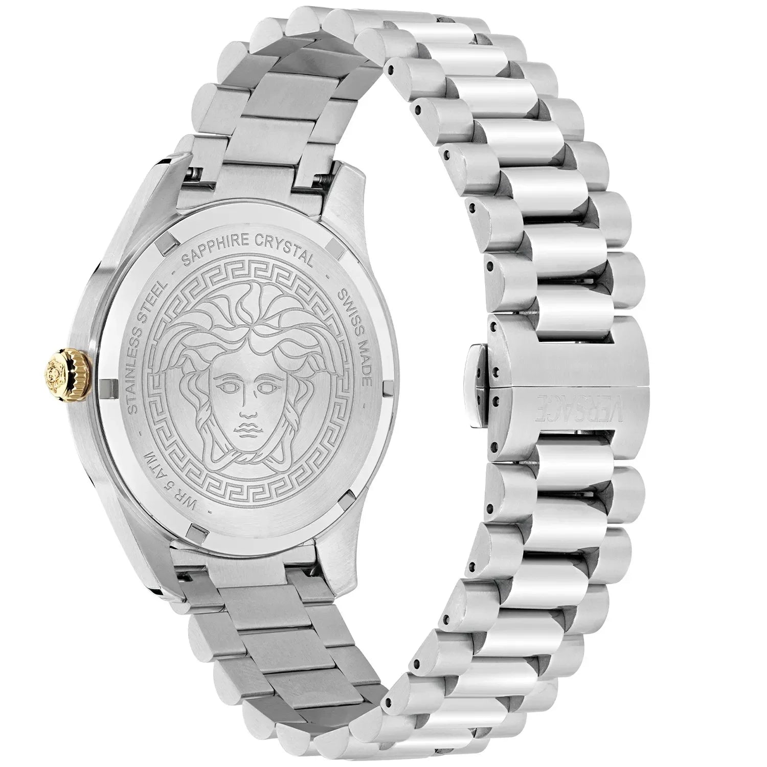 Versace Apodis caseback with sapphire crystal and Medusa medallion design