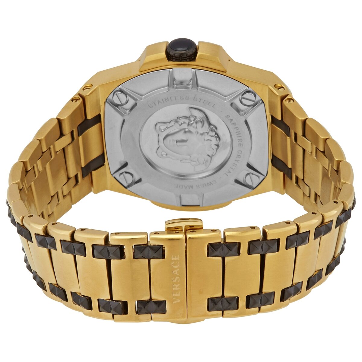 Versace Chain Reaction watch caseback with Greek key pattern and medusa emblem