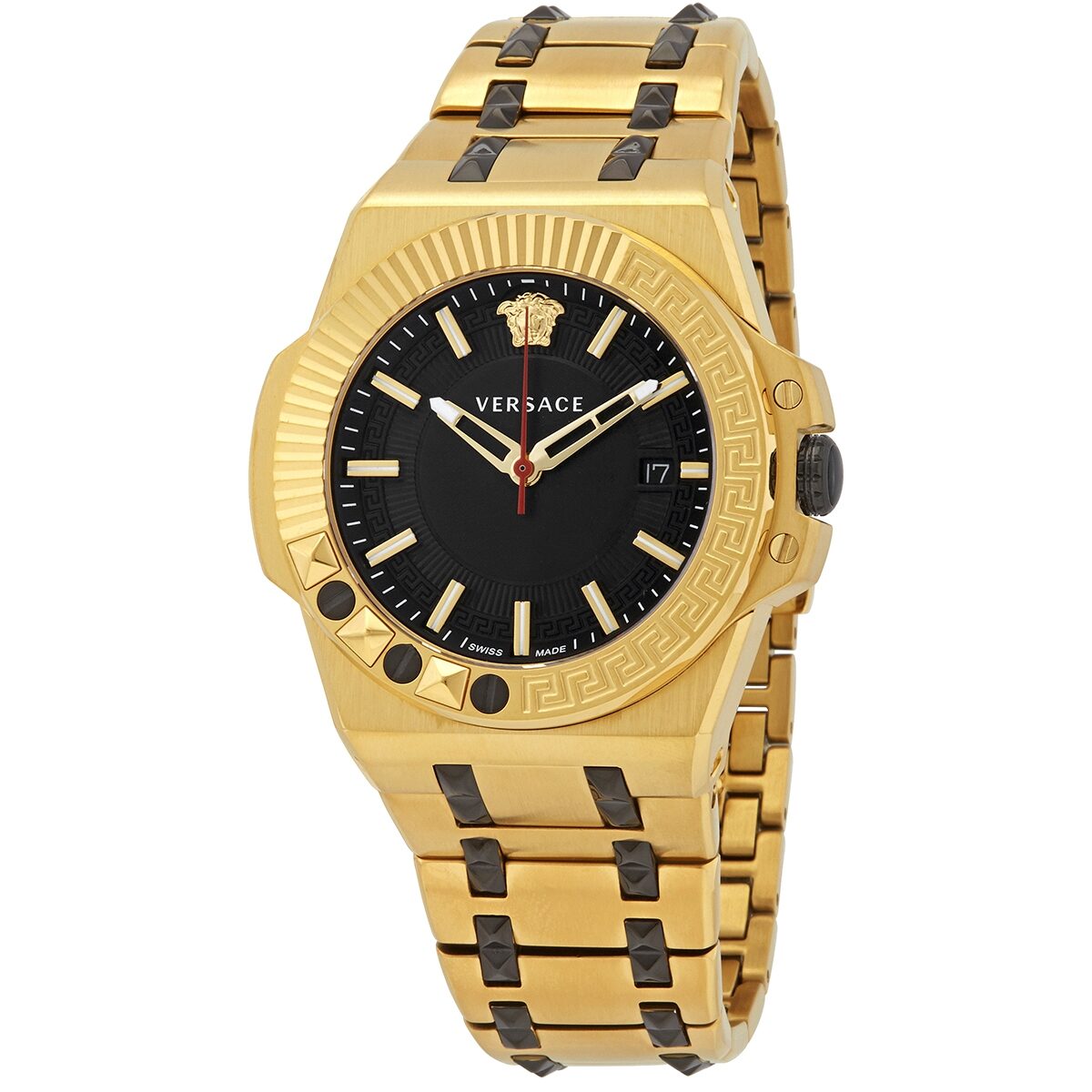 Versace Chain Reaction gold and black stainless steel watch with black dial