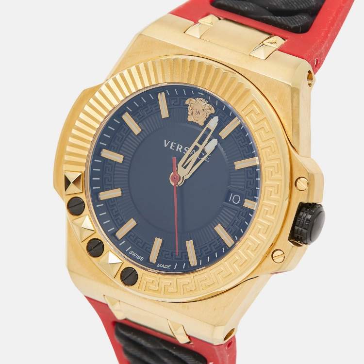 Versace Chain Reaction Quartz Black Dial Red & Black Rubber Strap Watch for Men - VEDY00319