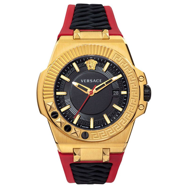 Versace Chain Reaction Quartz Black Dial Red & Black Rubber Strap Watch for Men - VEDY00319