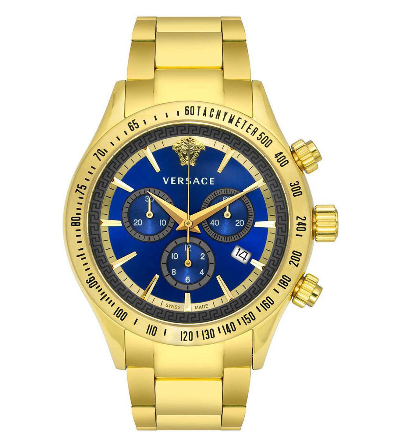 Versace Chronograph Classic blue dial men's watch with gold-tone case and bracelet