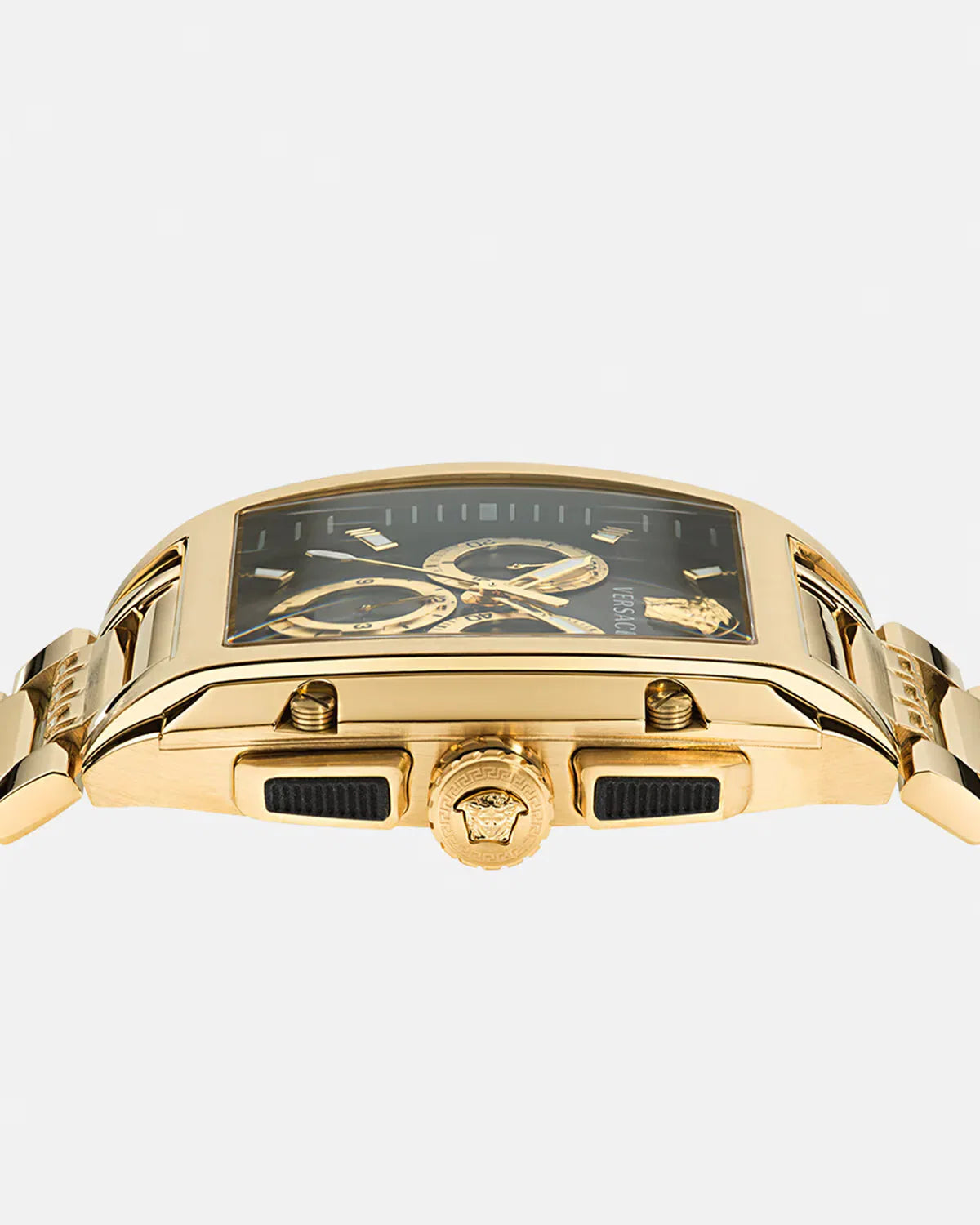 Versace Dominus Chronograph Black Dial Gold Steel Strap Watch For Men - VE6H00523