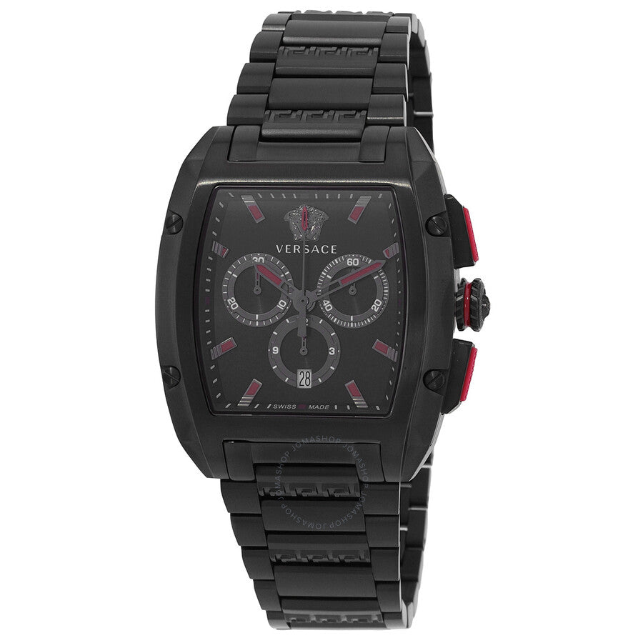 Versace Dominus black chronograph watch with black dial and red accents