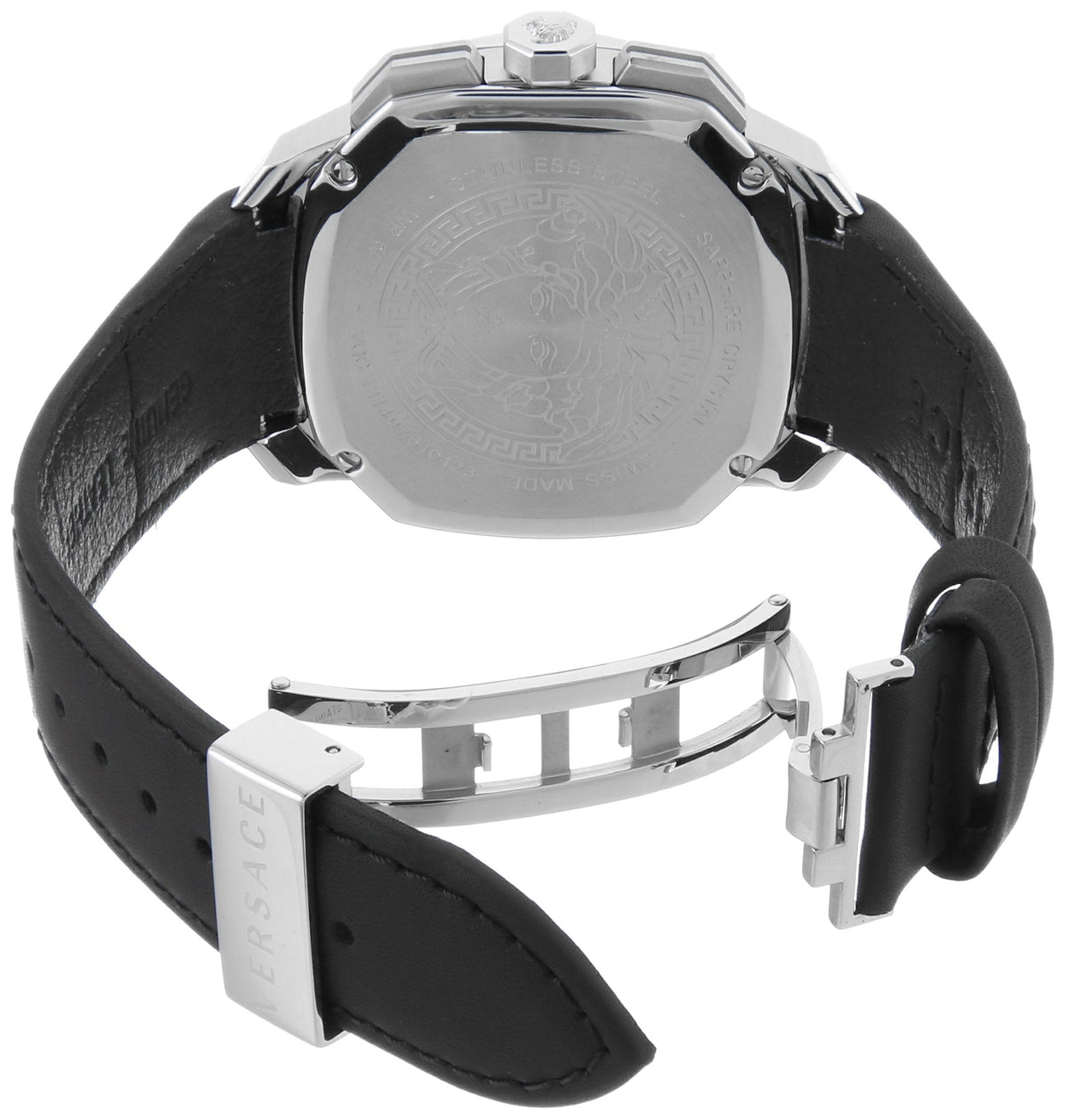 Versace Dylos Chronograph Date Black Leather Band Men's Watch - VQC010015