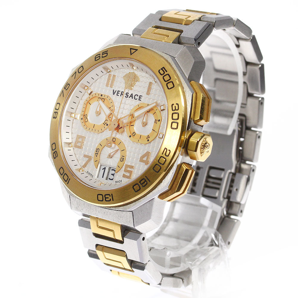 Versace Dylos Chronograph Silver Dial Two Tone Steel Strap Men's Watch - VQC030015