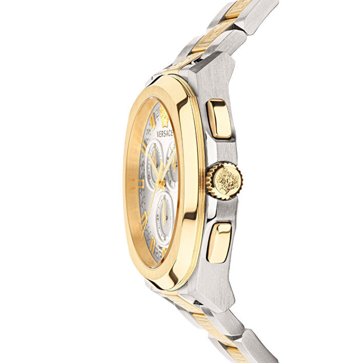 Versace Dylos Chronograph Silver Dial Two Tone Steel Strap Men's Watch - VQC030015