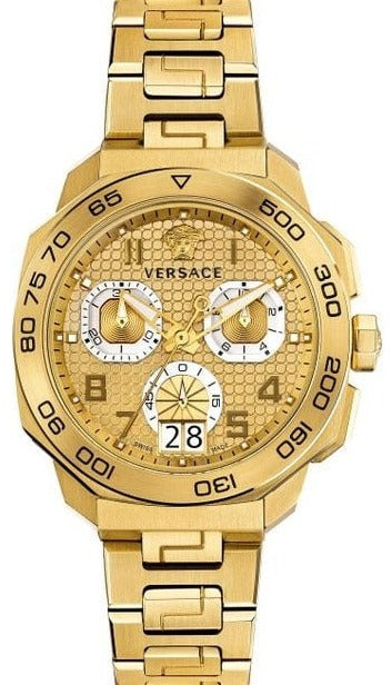 Versace Dylos Chronograph Gold Dial Gold Steel Strap Men Watch - VQC040015