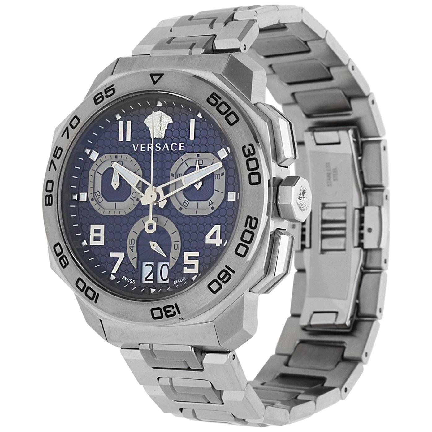 Versace Dylos Chronograph Blue Dial Silver Steel Strap Men Watch - VQC090016