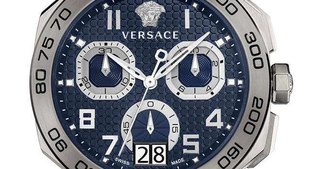Versace Dylos Chronograph Blue Dial Silver Steel Strap Men Watch - VQC090016