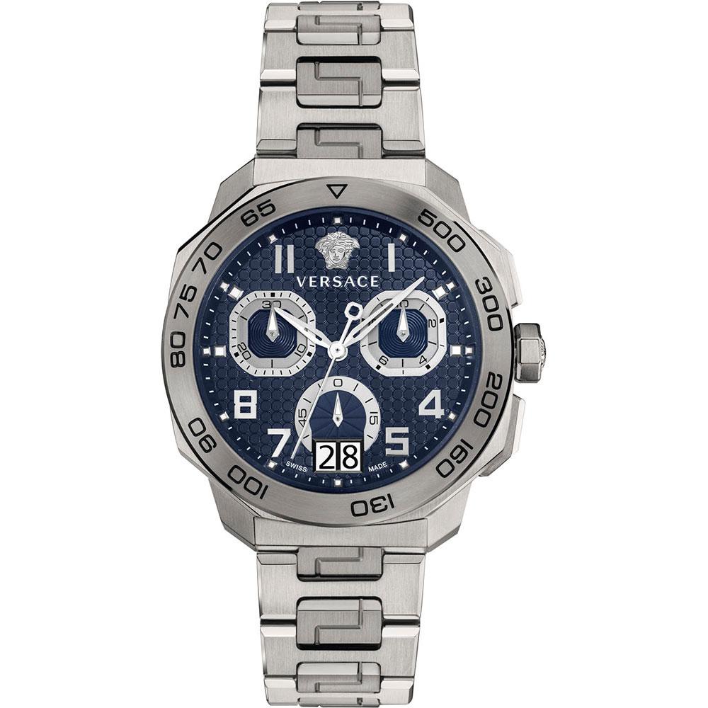 Versace Dylos Chronograph Blue Dial Silver Steel Strap Men Watch - VQC090016