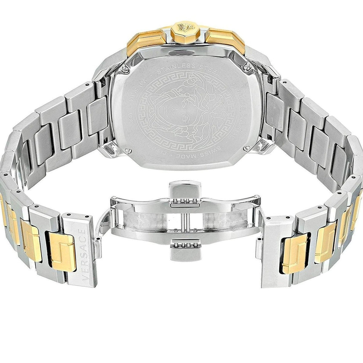Versace Dylos Chronograph Black Dial Two Tone Steel Strap Men Watch - VQC100016