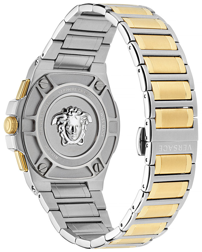 Two-tone stainless steel bracelet and caseback with Versace Medusa emblem