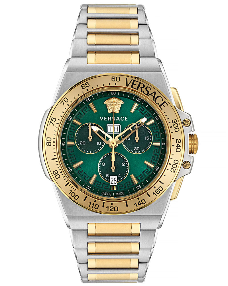 Versace Greca Extreme men's chronograph with green dial and two-tone case