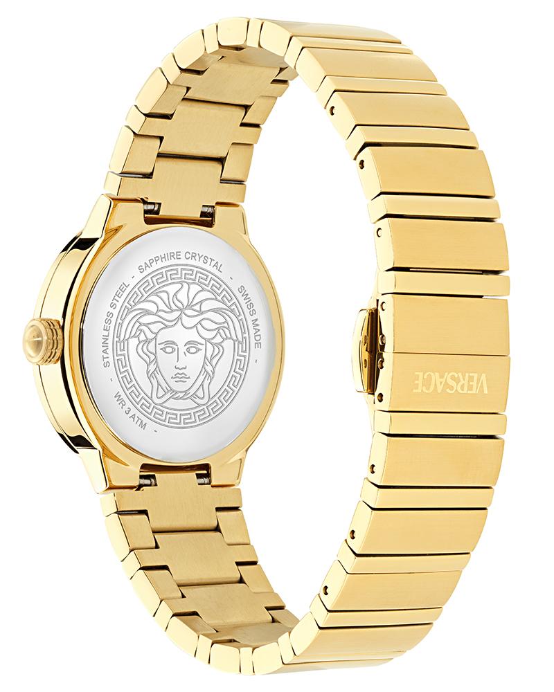 Versace Greca Logo Pearl Green Mother of Pearl Dial Gold Stainless Steel Women's Watch VE0S00425