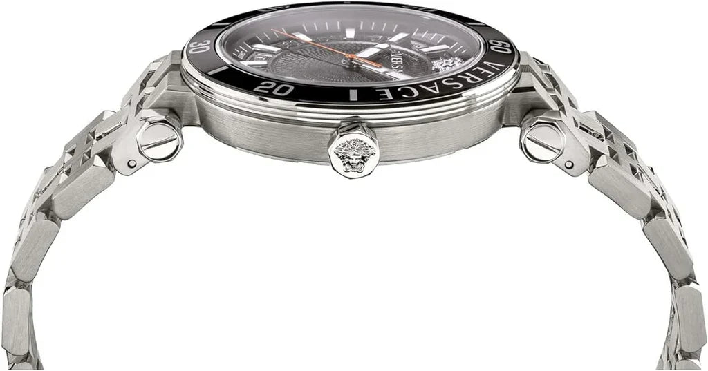 Versace Greca Sport worn on wrist showing black dial with rotating bezel