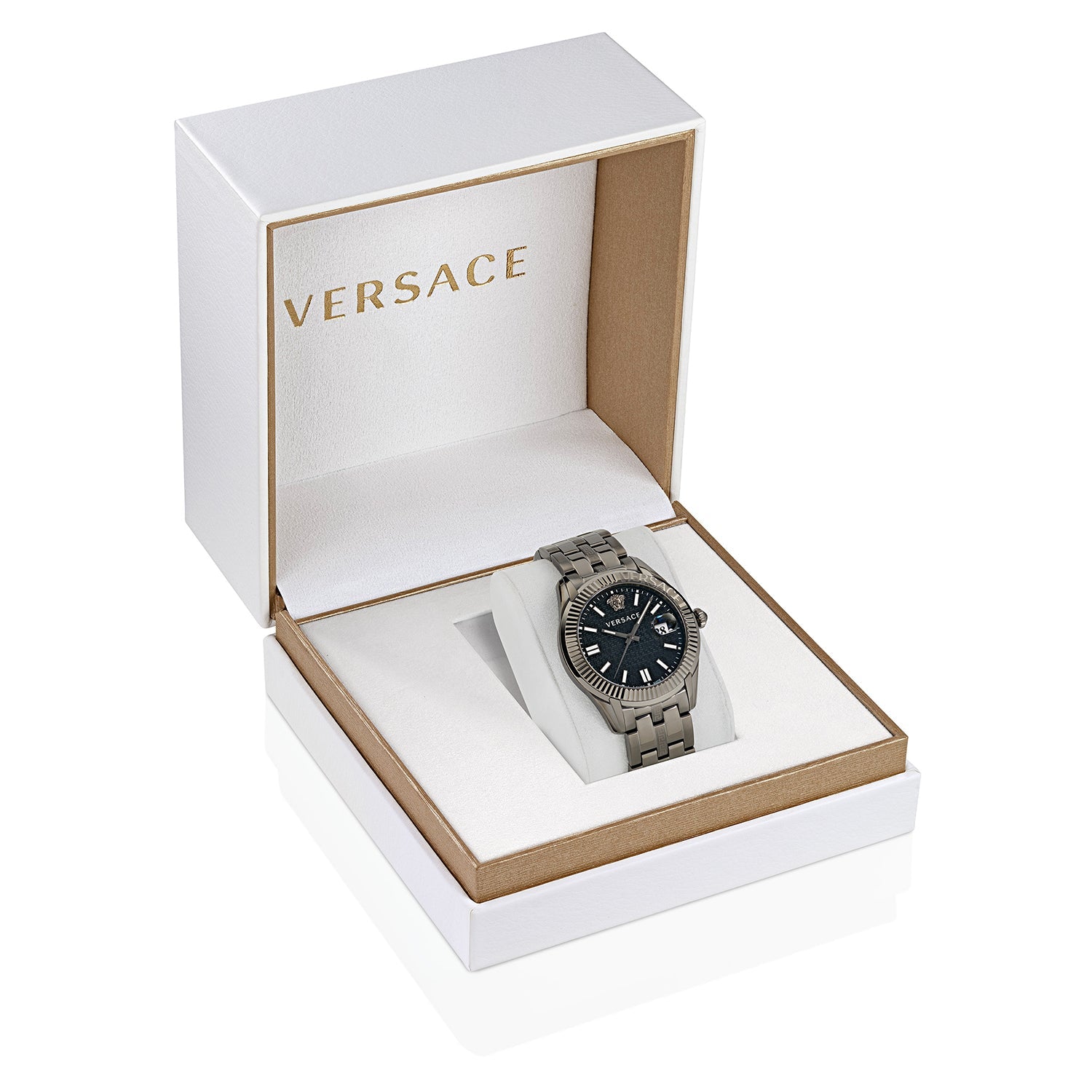 Versace Greca Time watch presented in official Versace retail box