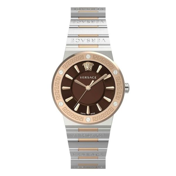 Versace Greca Logo Stainless Steel Two Tone Brown Dial Ladies Watch VEVH01220