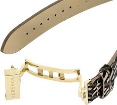 VERSACE chronograph watch multi-hued patterned leather strap with gold-tone buckle and clasp detail