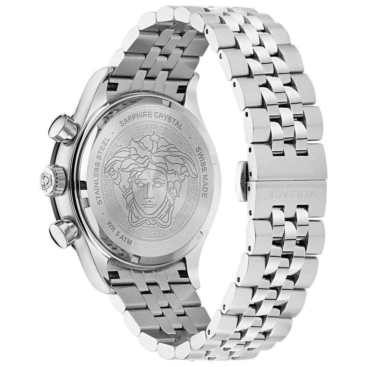 Versace Hellenyium watch caseback with Medusa engraving and sapphire crystal marking