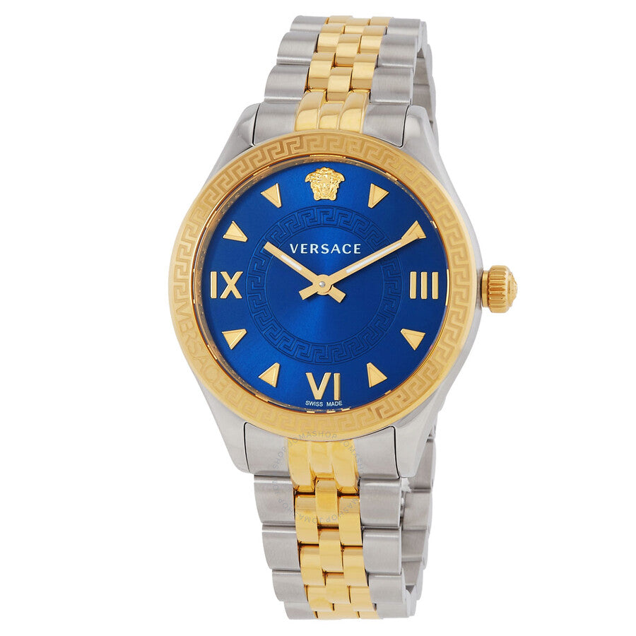 Versace Hellenyium ladies watch with blue dial, Roman numerals, two-tone case and bracelet