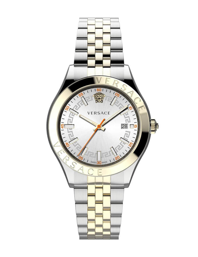 Versace Hellenyium two-tone silver and gold watch with white dial and date window
