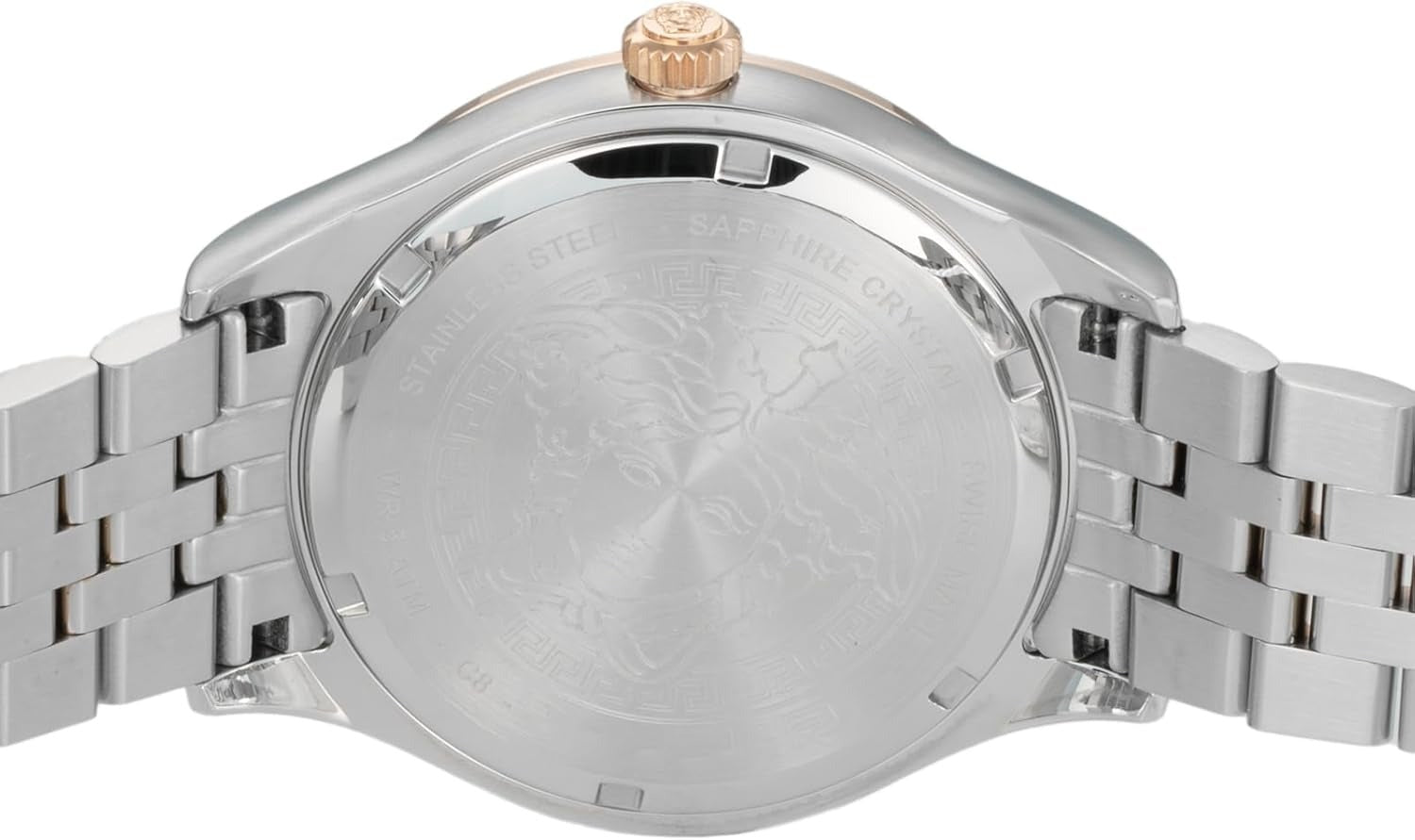 Caseback of Versace Hellenyium showing transparent exhibition back
