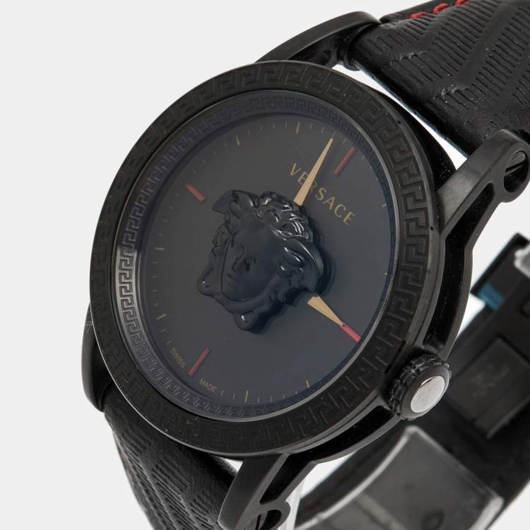 Versace Palazzo Empire Black Leather Black Steel 43mm Men's Watch - VERD00218
