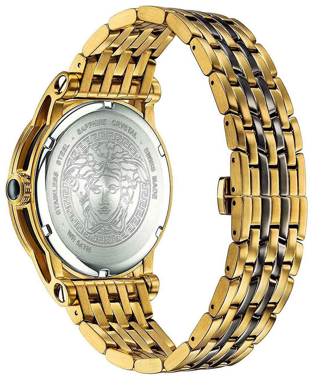 Caseback of Versace Palazzo Empire with Medusa head medallion and gold bracelet