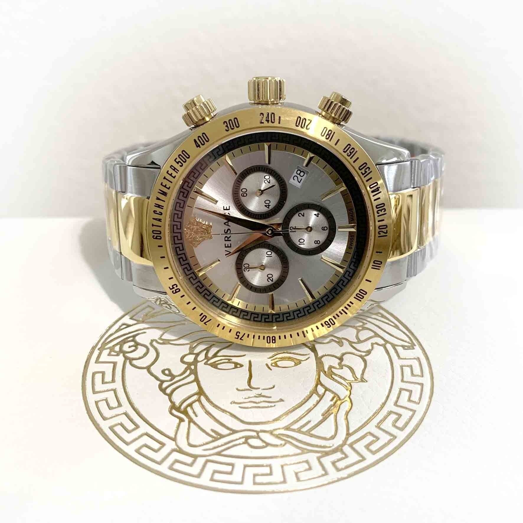Versace Chronograph Two-Tone Stainless Silver Dial Swiss Movt Watch - VEV700519