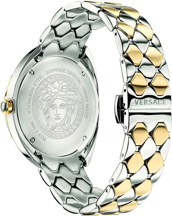 Caseback of Versace Shadov watch with Medusa emblem and sapphire crystal