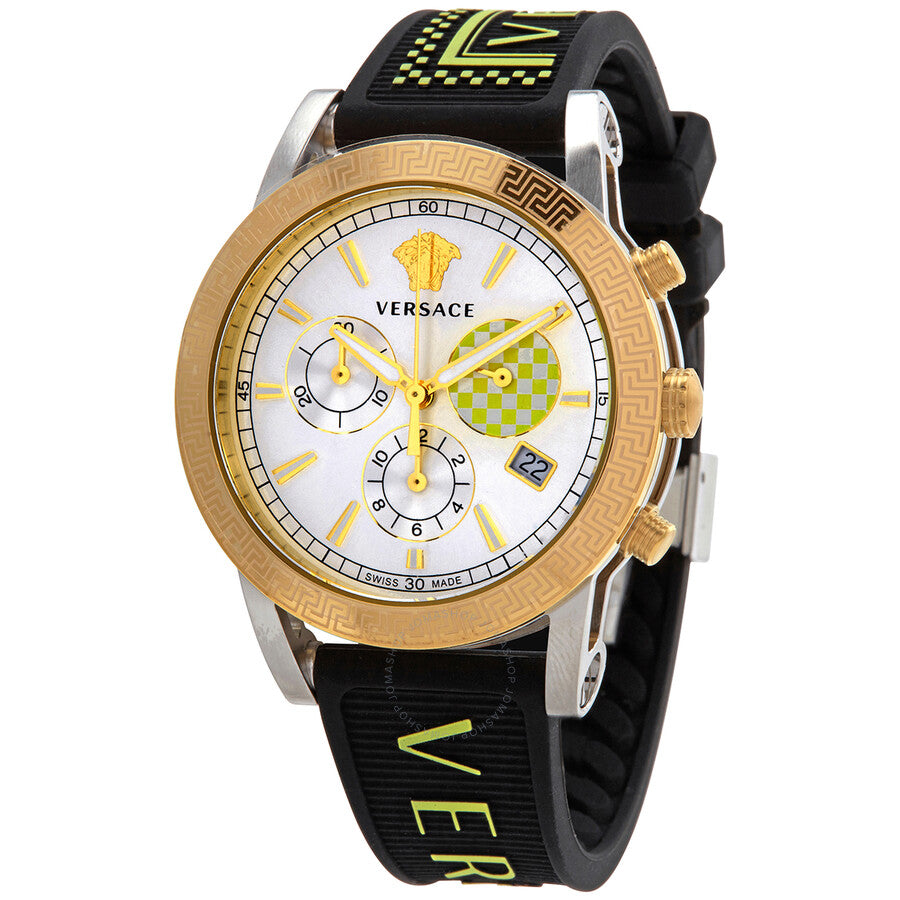 Versace Sports Tech Chronograph Silver Dial Black Rubber Strap Women Watch - VELT00519